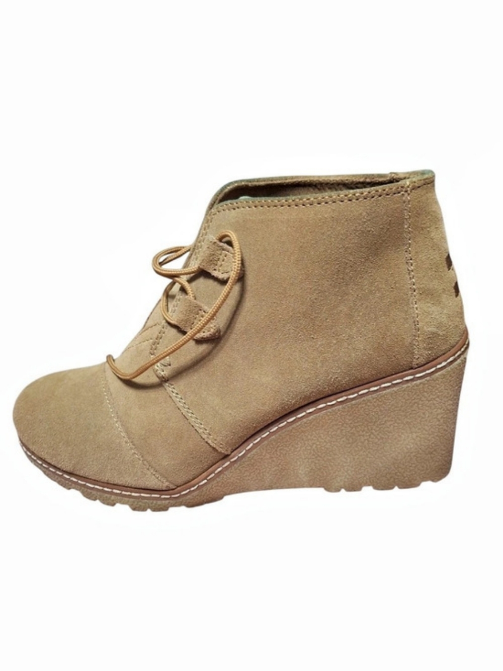 TOMS Desert Wedge Bootie Suede Ankle Booties in Brown